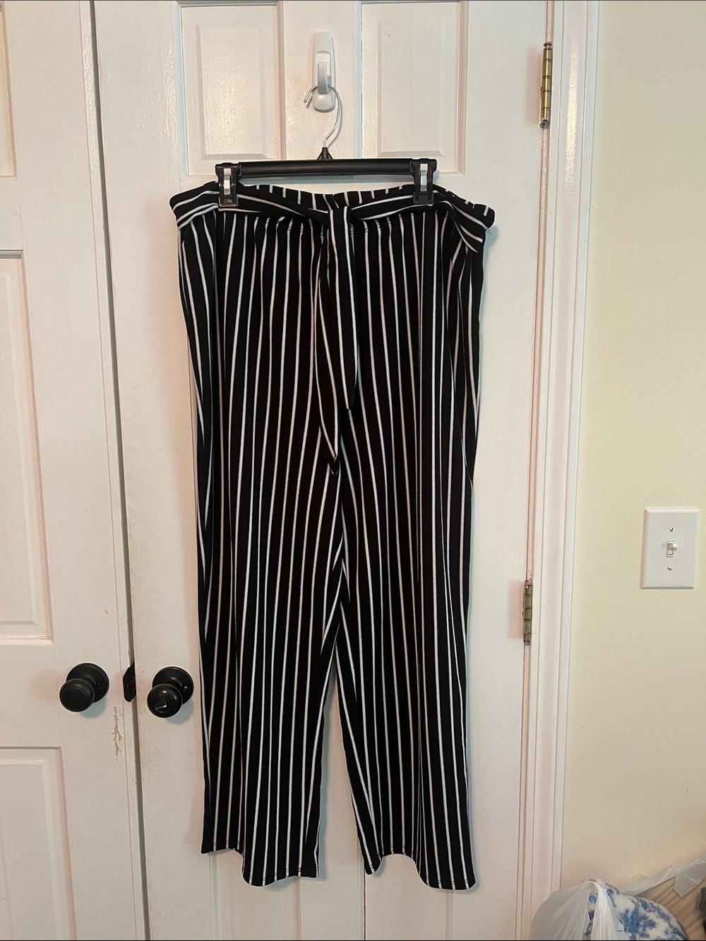 Black and White Vertical Stripe Wide Leg Pants